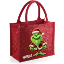 Green Santa -  Gold Jute Mini Geschenk-Tache  - mit Namen - Jute Tasche | Geschenktasche | Dankeschön - Geschenkidee - Wichteln