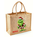 Green Santa -  Gold Jute Mini Geschenk-Tache  - mit Namen - Jute Tasche | Geschenktasche | Dankeschön - Geschenkidee - Wichteln