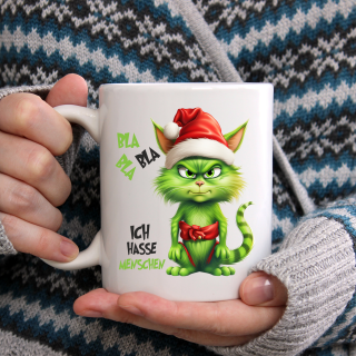 Green Cat - Bla Bla Bla - Ich hasse Menschen - Kaffeetasse Teetasse