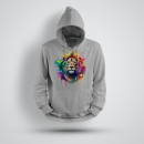 Funnywords® Lion Löwenkopf Neon / Unisex Deluxe Heavy Hoodie