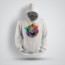 Funnywords® Lion Löwenkopf Neon / Unisex Deluxe Heavy Hoodie