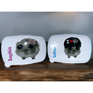 Hamster Meme Brotdose Lunchbox - I Love Hamsti mit Wunschnamen