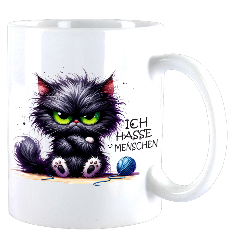 „Ich Arbeite Hart Damit Meine Katze…“ – Lustige Keramik-Tasse Mit Katzen-Spruch Für Kaffee & Tee