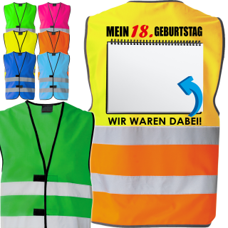 Geburtstags Warnweste Mobiles Gästebuch  - 18. Geburtstag - Wunschzahl - Neon Warnweste