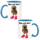 was soll das ! Statement Tasse Eule mit Neonpinken Schuhen Design Büro Kaffee Teetasse