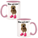 was soll das ! Statement Tasse Eule mit Neonpinken Schuhen Design Büro Kaffee Teetasse