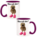 was soll das ! Statement Tasse Eule mit Neonpinken Schuhen Design Büro Kaffee Teetasse