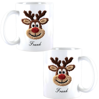 🦌 Personalisierte Rentier-Tasse – gehäkelter Look | Boy & Girl Variante | Boy Grün