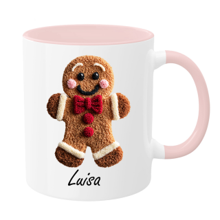 Personalisierte Lebkuchenmann Tasse mit Namen – Weihnachtstasse mit Motiv – Geschenkidee zu Weihnachten für Familie & Freunde Pink
