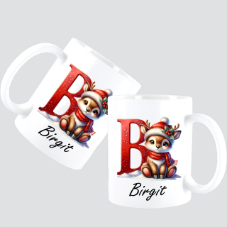 Kaffee - Tee - Tasse Weiß Rentier Buchstaben Weihnachten  - personalisiert