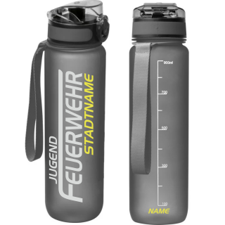 Feuerwehr Trinkflasche 9120 farbig 1000ml  inkl. Wunschnamen anthrazit Berufs