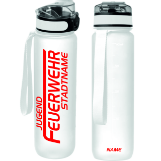 Feuerwehr Trinkflasche 9120 farbig 1000ml  inkl. Wunschnamen transparent-druck-rot Berufs