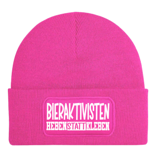 Bieraktivisten Statement Beanie – Bier Humor für kalte Tage fuchsia