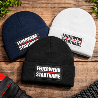 Feuerwehr Beanie mit Ortsname – Warme Wintermütze für echte Kameraden