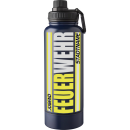 1000 ml Personalisierte Feuerwehr Trinkflasche / Isolierflasche schwarz / Blau + Geheimfach  mit Wunschdruck