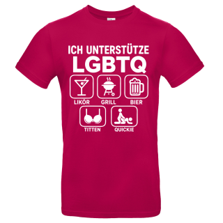 „Ich unterstütze LGBTQ“ Fun T-Shirt – Likör Grill Bier Titten Quickie