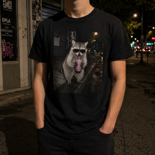 Midnight Shake Racoon – Streetstyle Waschbär Shirt Unisex Premium T-Shirt