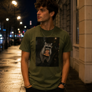 Midnight Pizza Racoon – Streetstyle Waschbär Shirt Unisex Premium T-Shirt