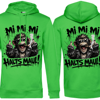 Mi Mi Mi Halts Maul Ape HOOD   – Streetstyle Affen Shirt Unisex Premium Hoodie Apple-Green-XL-hinten groß / vorne klein