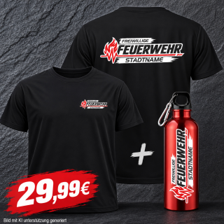 FW2660 Feuerwehr Geschenkset – T-Shirt & 750 ml Trinkflasche | Freiwillige Feuerwehr