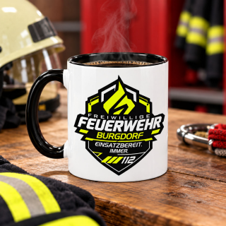 Personalisierte Feuerwehr Tasse TTH mit Stadt und Namen