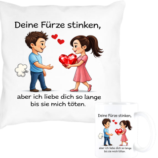 Kissen + Tasse weiß